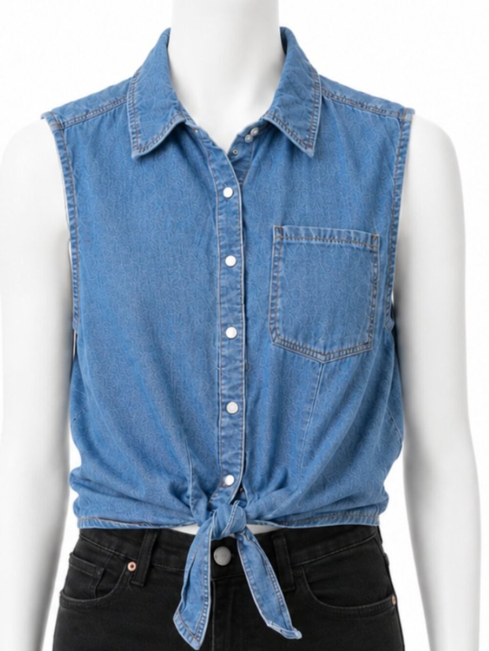 Forever 21 Womens Large Crop Top Denim Sleeveless